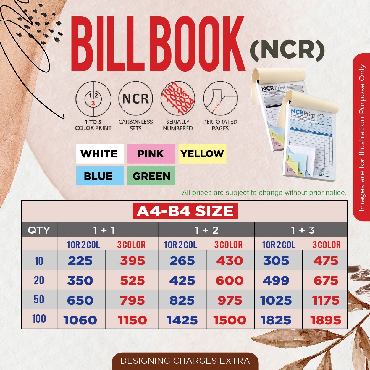 Custom NCR Bill Books Printing UAE | Carbonless Invoice Books A4 & B4